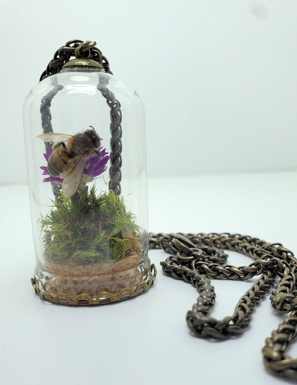 Honey Bee Necklace With Purple Flower - Pollen & Pine Oddities